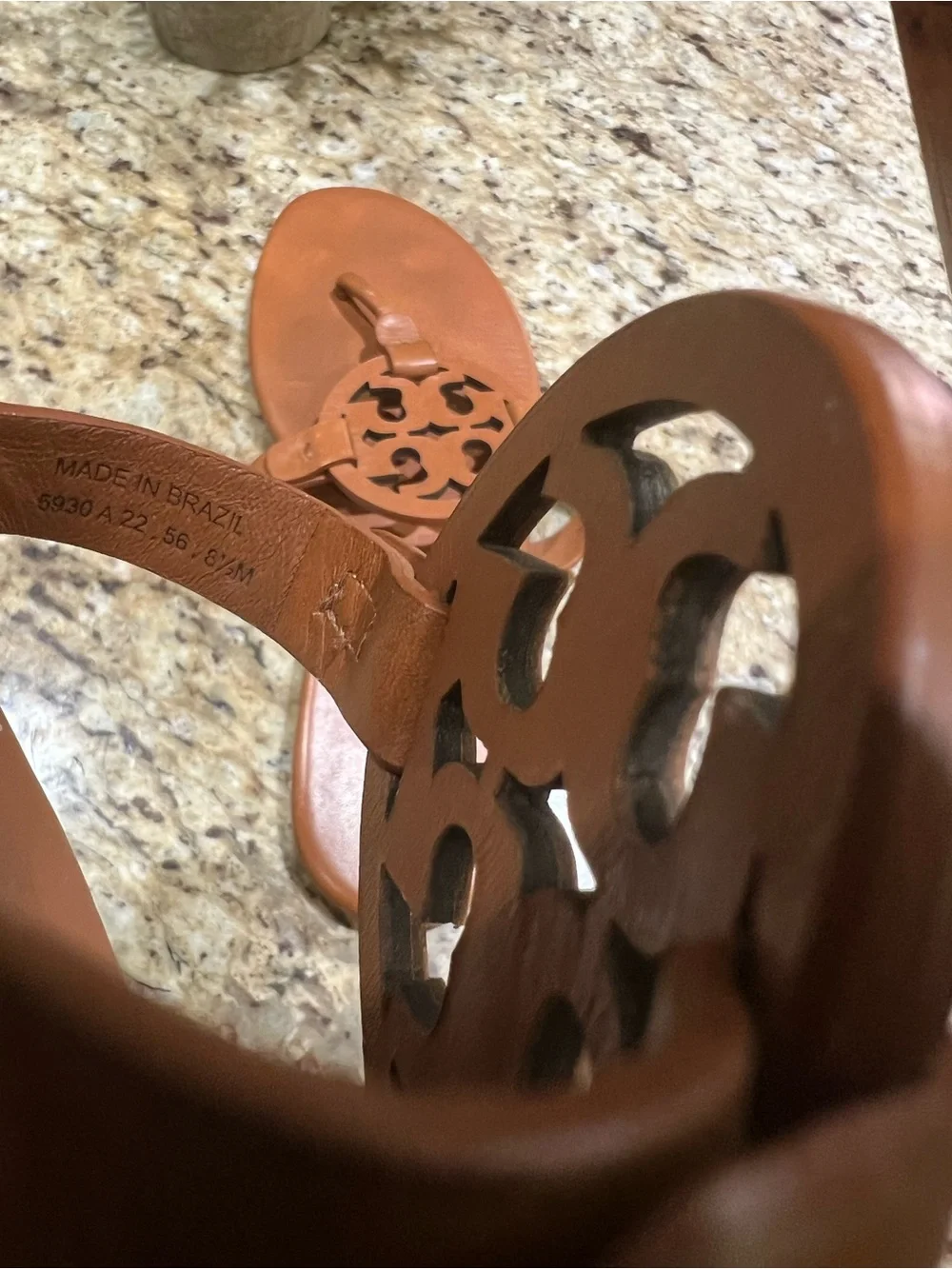 Tory Burch Miller Cognac Leather Thong Sandals 8.5M